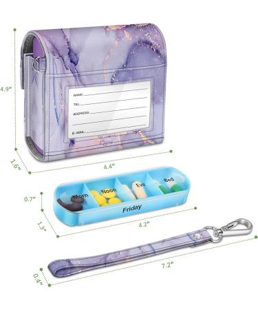 FINPAC Weekly 4 Times a Day Pill Organizer in Slide Open PU Leather Case - Lilac Marble - Buy Online on GoSupps.com