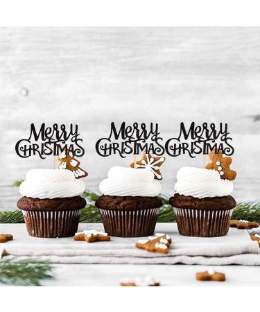 Pack of 24 Merry Christmas Cupcake Toppers Glitter Merry Christmas Cake Toppers Merry Christmas Xmas Theme Party Cake Decorations Accessories Black Colour 5 - Buy Online on GoSupps.com