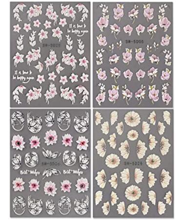 5D Spring Cherry Blossom Nail Art Stickers - 3D Embossed Decals for Women's Nail Design (4 Sheets) - Buy Online on GoSupps.com