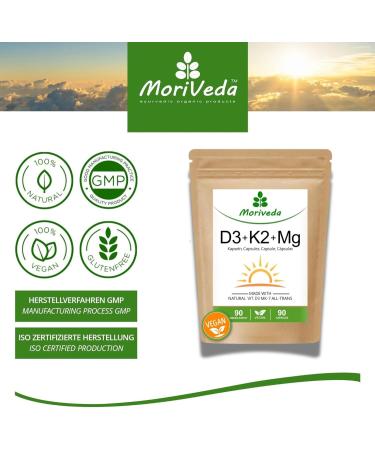 MoriVeda Vitamine D3 + K2 MK7 v gane avec 7000 UI de D3 et 200 g de K2 90 g lules R serve hebdomadaire hautement dos e avec magn sium Fabriqu en Allemagne formule v g tale - Buy Online on GoSupps.com