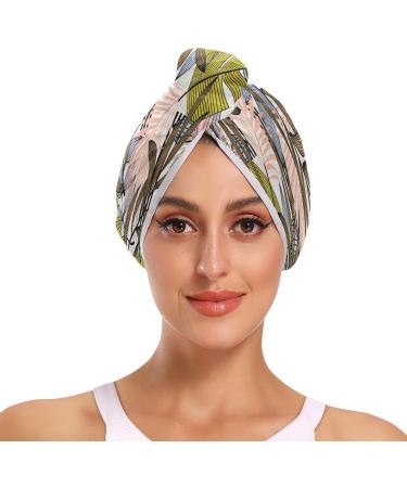 Tropical Leaves Dry Hair Cap & Quick Drying Towel Set - 2 Piece Super Absorbent Soft & Comfortable with Button Headband for All Hair Types | International Shipping Available - Buy Online on GoSupps.com
