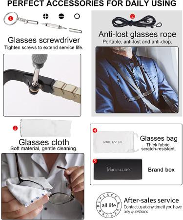 MARE AZZURO Stylish Reading Glasses for Men 1.25x - 6x Black (Blue Light Blocking) | Trendy Readers for Men - Buy Online on GoSupps.com