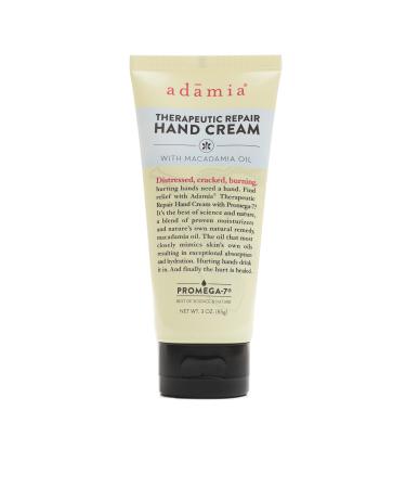 Adamia Therapeutic Repair Hand Cream with Macadamia Nut Oil and Promega-7  3 Ounce Tube - Fragrance Free  Paraben Free  Non GMO