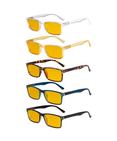 Eyekepper 5 Pack Blue Light Filter Glasses Stylish Computer Reading Glasses Amber Tinted +1.00 +1.00 Blue Light Blocking-b90-5 Pairs