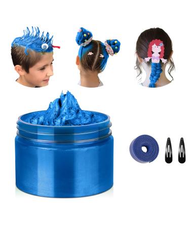 Temporary Hair Color Wax Kit Stocking Stuffers for Teen Girls Instant Hair Dye Color Wax Washable Natural Hair Color Cream for DIY Hairstyle on Crazy Hair Day Easter Christmas (Blue)