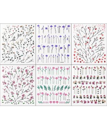 Spring Flower Nail Art Stickers - Self-Adhesive Cherry Blossom Willow Morning Glory Design for Women - 6 Sheets - Buy Online on GoSupps.com