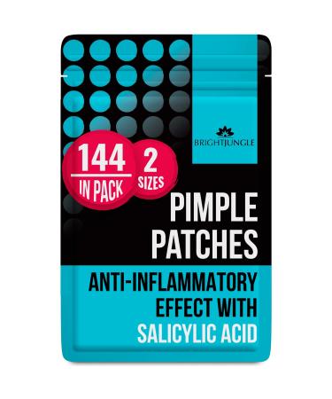 BRIGHTJUNGLE Pimple Patches for Face - Acne patches. Absorbing Cover, Invisible, Blemish Spot, Hydrocolloid, Skin Treatment, Facial Stickers, Two Sizes, Blends in with skin (144) Salicylic Acid