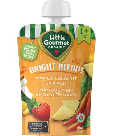 Baby Gourmet Little Gourmet Organic Bright Blends Baby Food Pouches - Mango Coconut Spinach - No Added Sugar or Salt Non GMO No Fillers - (113ml) 12-Pouches Yellow Mango Coconut Spinach 113ml - 12 Pouches - Buy Online on GoSupps.com