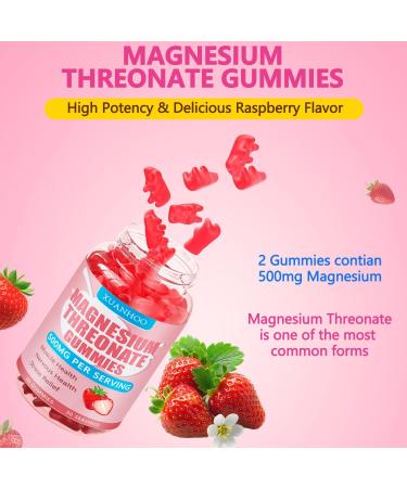 Magnesium Threonate Gummies Magnesium Supplement Strawberry Flavor 60Gummies 250mg Magnesium per Gummy Muscle & Nerve Health Stress Relief - Buy Online on GoSupps.com