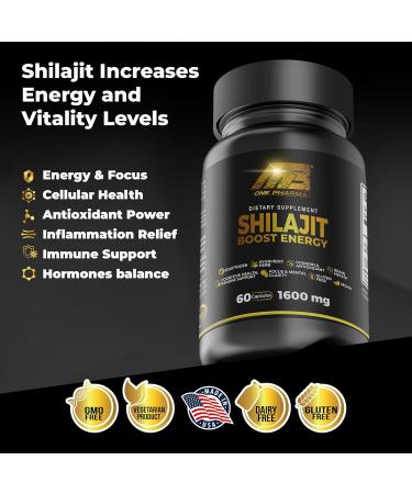 Natural Shilajit Extract with Fulvic Acid | 100% Pure Energy & Immune Support | Gluten Free Non-GMO | 60 Caps Maximum Strength for Men & Women - Buy Online on GoSupps.com