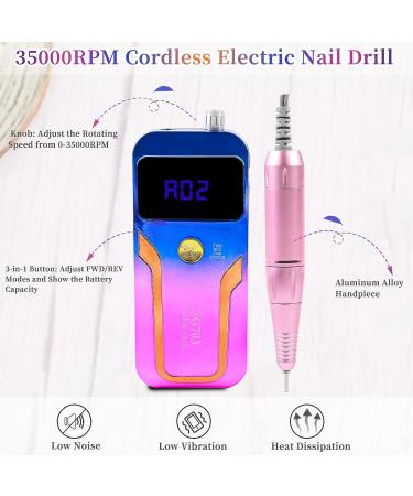 ANGNYA 35000RPM Electric Nail Drill - Portable Rechargeable E-File Machine for Acrylic Nails with 6 Bits and Dust Brush - Buy Online on GoSupps.com