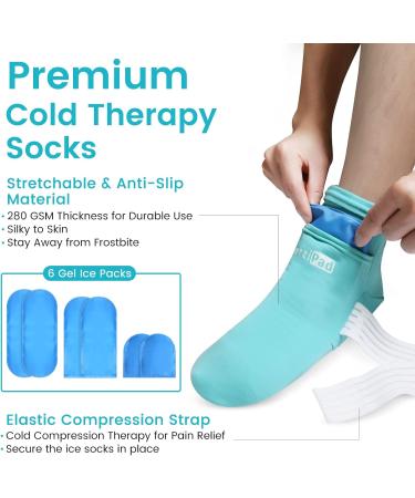 SuzziPad Cold Therapy Socks with 6 Gel Ice Pack for Foot Pain Relief - Cooling Socks for Chemotherapy, Heel Pain, Achilles Tendonitis, Sprained Ankle - S/M Aqua - Buy Online on GoSupps.com