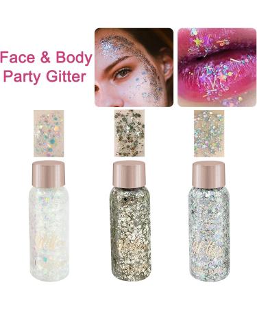 Owelth 3-Piece Body Glitter Gel Set - Mermaid Sequins Chunky Liquid Makeup for Christmas & Festival Parties | Sparkling Body & Face Decoration - Buy Online on GoSupps.com