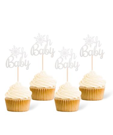 24 Pcs Snowflake Oh Baby Cupcake Topper Silver Pattern 4 Silver