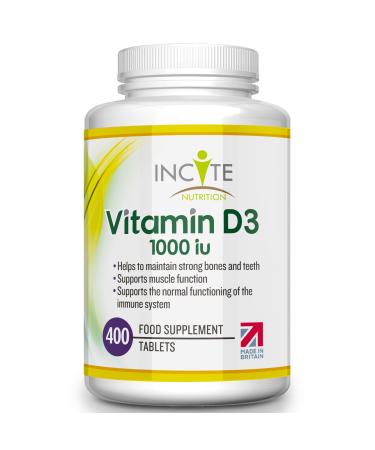 Vitamin D 1000iu - 400 Premium Vitamin D3 Easy-Swallow Micro Tablets - One a Day High Strength Cholecalciferol VIT D3 - Vegetarian Supplement - Made in The UK by Incite Nutrition Vitamin D3 1000iu