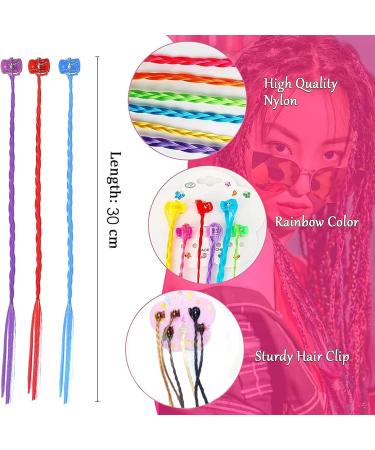 Plstod 24 Piece Coloured Hair Extensions Hair Braids for Kids with Hair Clips Girls Hair Accessories Rainbow Hair Extensions for Crazy Hair Day for Kids and Party Favors Children Performance - Buy Online on GoSupps.com