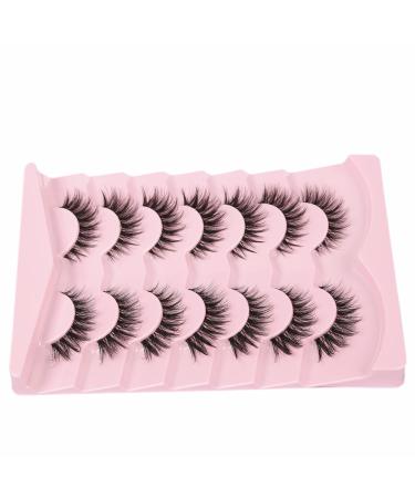 Milllruez False Eyelashes Cat Eye Natural Look - 7 Pairs Pack, Fluffy Faux Mink, Volume Spiky, Clear Band - Wispy & Wet Look Lashes - Buy Online on GoSupps.com