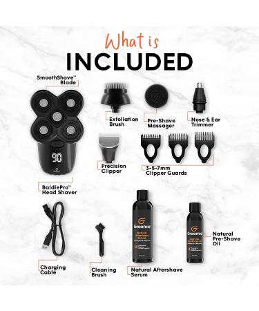 GROOMIE No Hair Don't Care Bundle - BaldiePro Electric Head Shavers + Natural Pre-Shave Oil & Aftershave Serum for Men's Head Shaver Kit - Buy Online on GoSupps.com