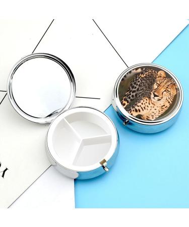 Round Cheetah Print Pill Box - 3 Compartment Metal Organizer | Portable Decorative Medicine Case - Buy Online on GoSupps.com