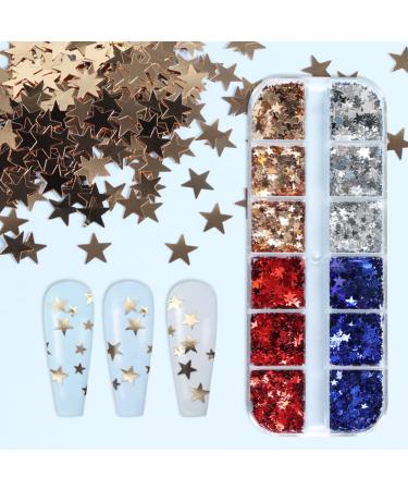 12 Grids Holographic Star Nail Glitter Sequins - Red, Blue, Silver, Gold Star Nail Art Stickers for Independence Day Decorations & 4th of July Acrylic Nails - Buy Online on GoSupps.com