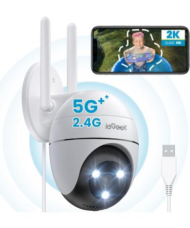 ieGeek 2.4G/5GHz PTZ Security Camera Outdoor, 2K 3MP Dual-Band WiFi CCTV Camera, Color Night Vision, WiFi Home IP Camera with Human Detection, Siren, 2-Way Audio, Work with Alexa, Memory/Cloud(Wired)