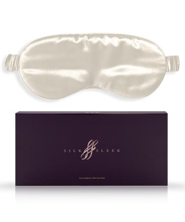 SILKSLEEK Eye Mask for Sleeping 22 Momme Pure Mulberry Silk Sleep Mask Filled with 100% Pure Silk Travel Essentials Super Soft & Comfortable Blackout Eye Mask in Gift Box (Pearl White)