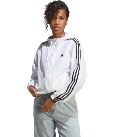 Buy adidas Female Adult Essentials 3-Stripes Woven Windbreaker Jacket - M White/Black | International Shipping Available - Buy Online on GoSupps.com