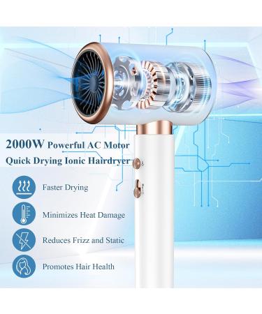 2000W Professional Ionic Hair Dryer with Diffuser | Fast Drying, Powerful Blow Dryer for Women | 2 Speed, 3 Heat Settings | Cool Shot Button | Travel-Friendly (White) - Buy Online on GoSupps.com