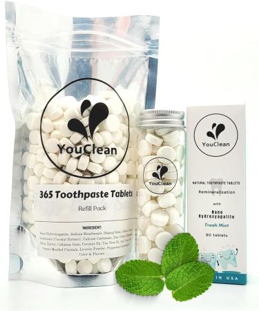 Natural Whitening Toothpaste Tablets - 365 Refill Pack with Nano Hydroxyapatite - Fluoride Free Travel-Friendly Daily Use - Buy Online on GoSupps.com