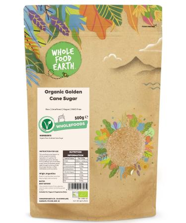 Wholefood Earth Organic Golden Cane Sugar 500g Raw | Unrefined | Vegan | GMO Free | Certified Organic - Buy Online on GoSupps.com