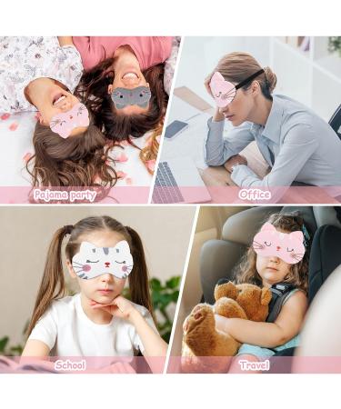 Lusofie 3Pcs Kids Cartoon Cat Sleep Mask Set with Adjustable Strap - Soft Blindfold Eye Covers for Sleeping, Travel - White Pink Grey - for Kids and Adults - Buy Online on GoSupps.com