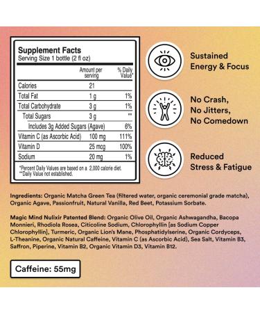 Magic Mind Focus Energy Drink Shots - Jitter-Free Stress Relief Ashwagandha & Functional Mushrooms | Matcha Green Tea & Vitamins | 2 FL Oz (5 Pack) - International Shipping - Buy Online on GoSupps.com
