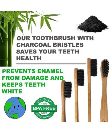 EveEco Bamboo Toothbrush 4 Pack - Soft Bristles for Sensitive Gums, Charcoal Infused, Vegan, Natural Wood, BPA Free, Recyclable, Compostable, Biodegradable - Eco-Friendly - Buy Online on GoSupps.com