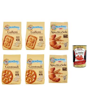 Italian Gourmet E.R. Mulino Bianco Galletti Spicchi di sole Girotondi Biscuits with 100% Italian Fresh Milk 6 x 350 g Cookies Cookie + Italian Gourmet Pulp 400 g