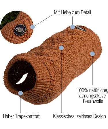 Bella & Balu XXS Dog Sweater - Braid Knit Pattern 100% Cotton Warm & Soft for Cold Weather - Brown - Buy Online on GoSupps.com