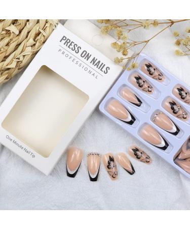 Medium Length Coffin Nude Butterfly Glitter Press on Nails - 24Pcs/Set - Buy Online on GoSupps.com