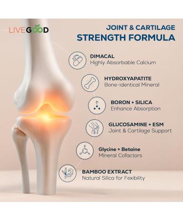LiveGood Osteo Complete Bone and Joint Support with Highly Absorbable Calcium Glucosamine Eggshell Membrane Boron and Silica for Bone Density Flexibility and Mobility (90 Capsules) - Buy Online on GoSupps.com