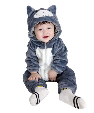 Doladola Unisex Baby Onesies Animal Cartoon Cat Jumpsuits Toddler's Hooded Rompers Outfit 18-24 Months Black Cat