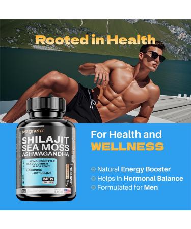 MEGNETA Shilajit for Men with Sea Moss Ashwagandha & L-Arginine Boosts Energy 60 Capsules - Buy Online on GoSupps.com