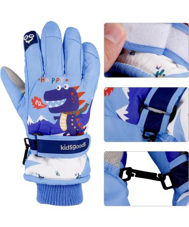 Kids Ski Gloves Mittens Waterproof | Winter Warm Snow Gloves for Boys Girls 2-10 Years | Thermal Fleece | Pink Purple Blue Cartoon | Light Blue-1 - Buy Online on GoSupps.com