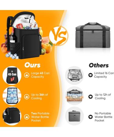 Insulated Leak Proof AUSQI Backpack Cooler - 45 Cans, Waterproof Thermal Bag - Portable & Lightweight, Ideal for Travel, Camping, Beach - Black - Buy Online on GoSupps.com