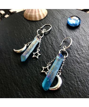 Feyley Earrings | Handmade Raw Crystal Moon & Star Dangle Witch Jewelry | Heavenly Healing Quartz | Unique Women s Gift - Buy Online on GoSupps.com