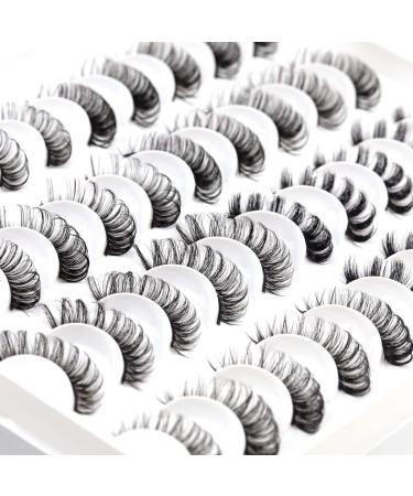 Russian Strip Lashes D Curl 20 Pairs Russian Lashes 4 Styles Strip Lashes That Look Like Extensions Mereton 13mm-18mm 3D Fluffy Curly Lashes Faux Mink Russian Volume Strip Lashes Russian Strip Lashes-Mix-20 Pairs-White