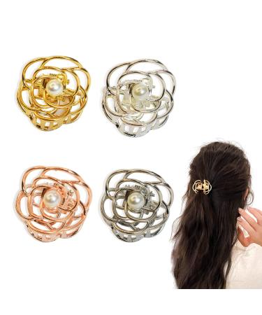 4 Packs Hair Claw Clips Medium Size Flower Hair Clip for Women Girls Thin/Thick Hair Metal Hair Jaw Clips Nonslip Jaw Clamps For Mother's Day Holiday Gifts 4 colors