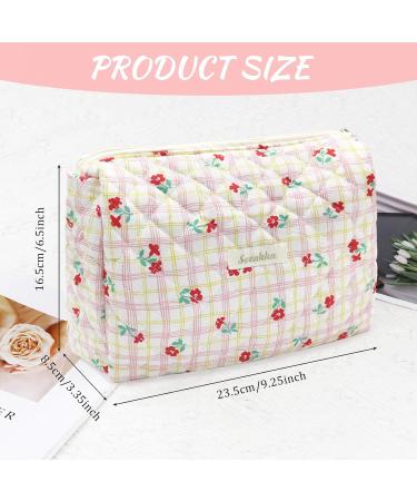 Floral Cotton Travel Toiletry Bag - Portable Makeup Storage for Women/Girls (Pink) - Buy Online on GoSupps.com