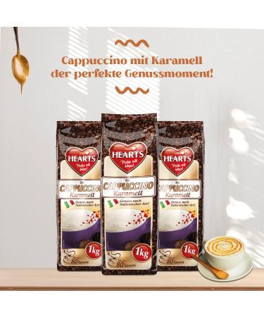 Hearts Cappuccino Caramel 5 x 1 kg instant coffee powder easily soluble pack of 5 approx. 400 cups - Buy Online on GoSupps.com
