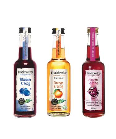 Fruchtwerker Set vinegar and fruits I Different varieties I Fruity I Fruit vinegar I Vinegar set I Pure vegetable I Sweet