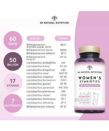  N2 Natural Nutrition Probiotics for Women 300 billion CFU/g* 17 multi-strains for intestinal vaginal urinary and skin health. 60 capsules N2 Natural Nutrition - Buy Online on GoSupps.com