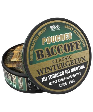 BaccOff, Classic Wintergreen Pouches, Premium Tobacco Free, Nicotine Free Snuff Alternative (10 Cans) Wintergreen Pouches 0.63 Ounce (Pack of 10)