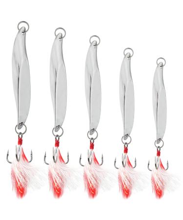 Zsrivk 5 Sizes Fishing Spoons Lures Hard Metal Baits for Saltwater&Freshwater Fishing, Casting Spoon Lures with Treble Hooks for Bass in 1/4 oz, 3/8 oz, 1/2 oz, 3/4 oz, 1 oz